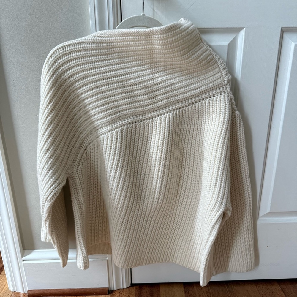 ZARA WOOL BLEND ASYMMETRIC NECKLINE SWEATER in ECRU, SIZE LARGE - Picture 6 of 7